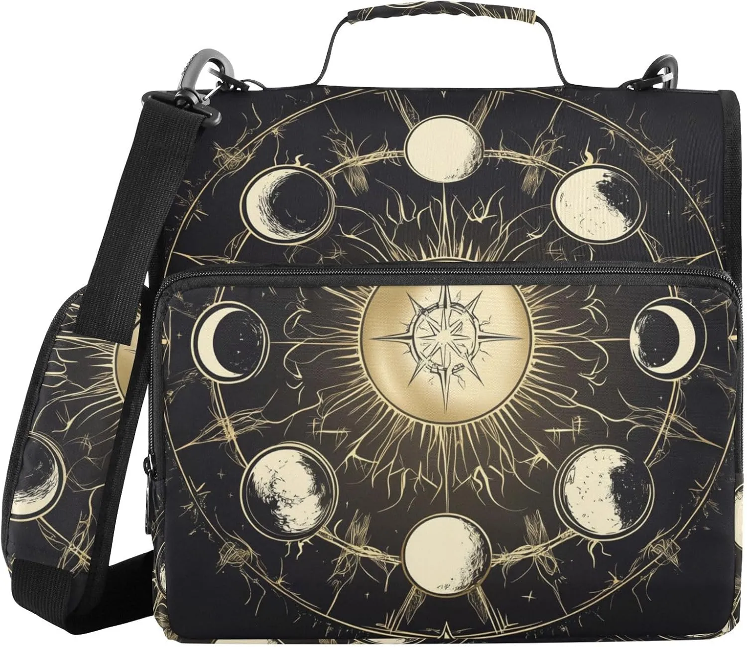 Astronomy Sign Moon Zipper Binder 3 Ring 1.5 Inch Binder Organizer Bag 500 Sheets Capacity Multi-Pocket with Shoulder Strap Lovely for School Office