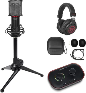 Audiosavings Bundle: Focusrite Vocaster One Recording Interface Bundle with Rockville PRO-M50 SR Studio Headphones, Rockville RCM SR Microphone Mic & Rockville RDTS Microphone Stand Mic Clip (4 Items)