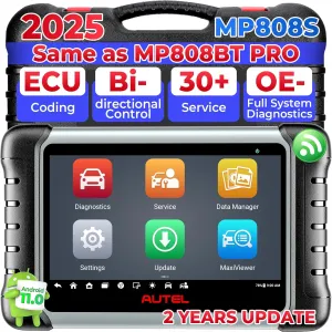 Autel MaxiPRO MP808S Scanner, 2-Year Update, OE-ECU Coding as MP900BT MS906 PRO MS906BT, Bi-Directional Scan, 30  Service, Full Diagnosis, Upgrade of MP808BT PRO DS808S-BT MX900 MK900BT MK808S,11 OS