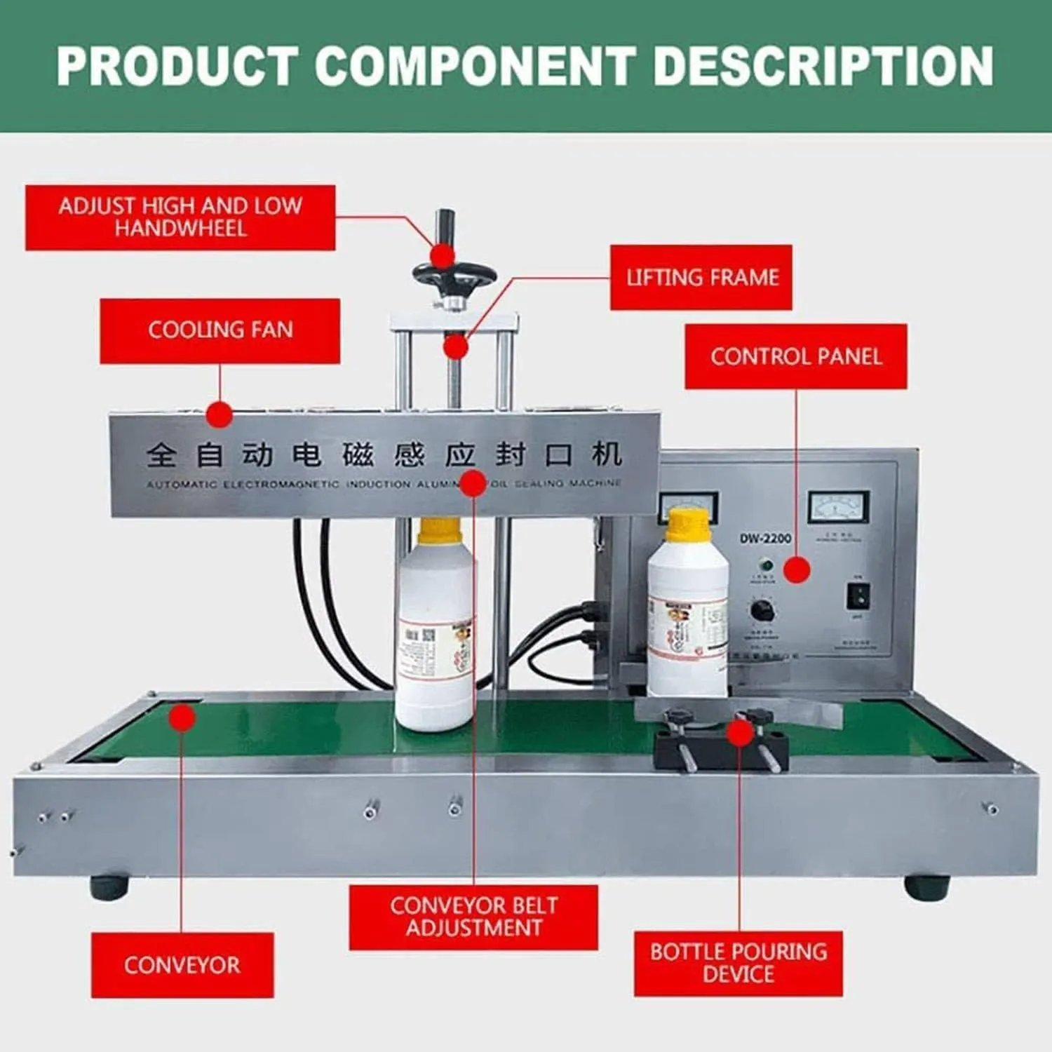 Automatic Aluminum Foil Sealing Machine, Continuous Electromagnetic Induction Band Bag Sealer,Plastic Bottle Cap Sealer, Auto Continuous Sealing Machine,Diameter15-85mm