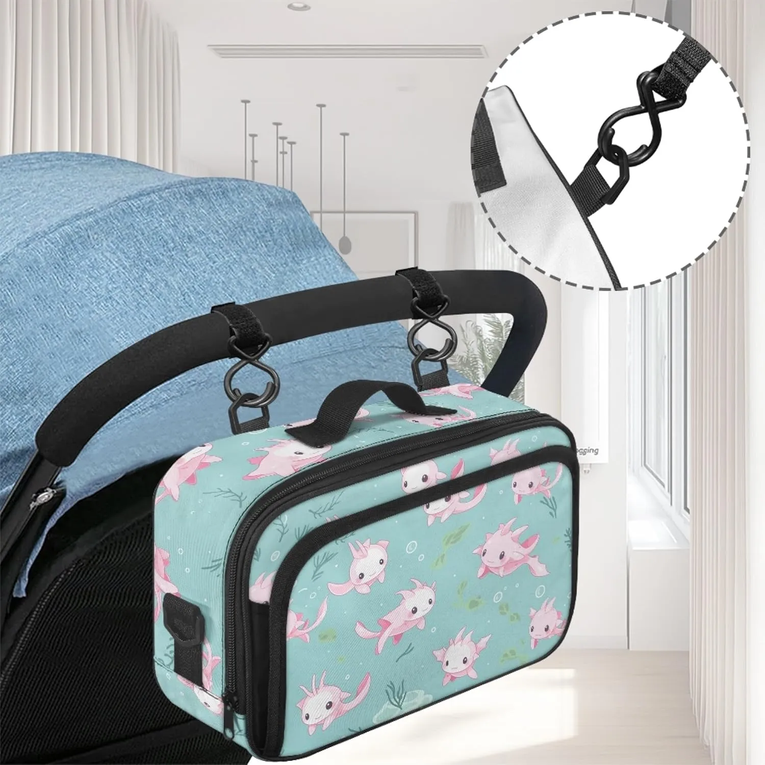 Axolotl Mini Small Diaper Bag Small Stroller Diaper Bag with Adjustable Straps Outdoor Stroller Diaper Bag Lightweight Mini Diaper Bag Crossbody