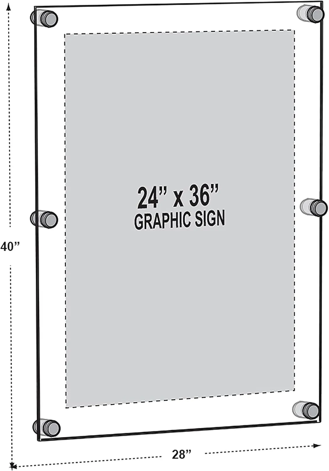 Azar Displays,105536, Floating Acrylic Wall Frame with Silver Hardware Stand Off Caps, Clear Hanging Photo Frame Display Mount with Frameless Border, Glass-Like Frame for Large Prints, 24" x 36"