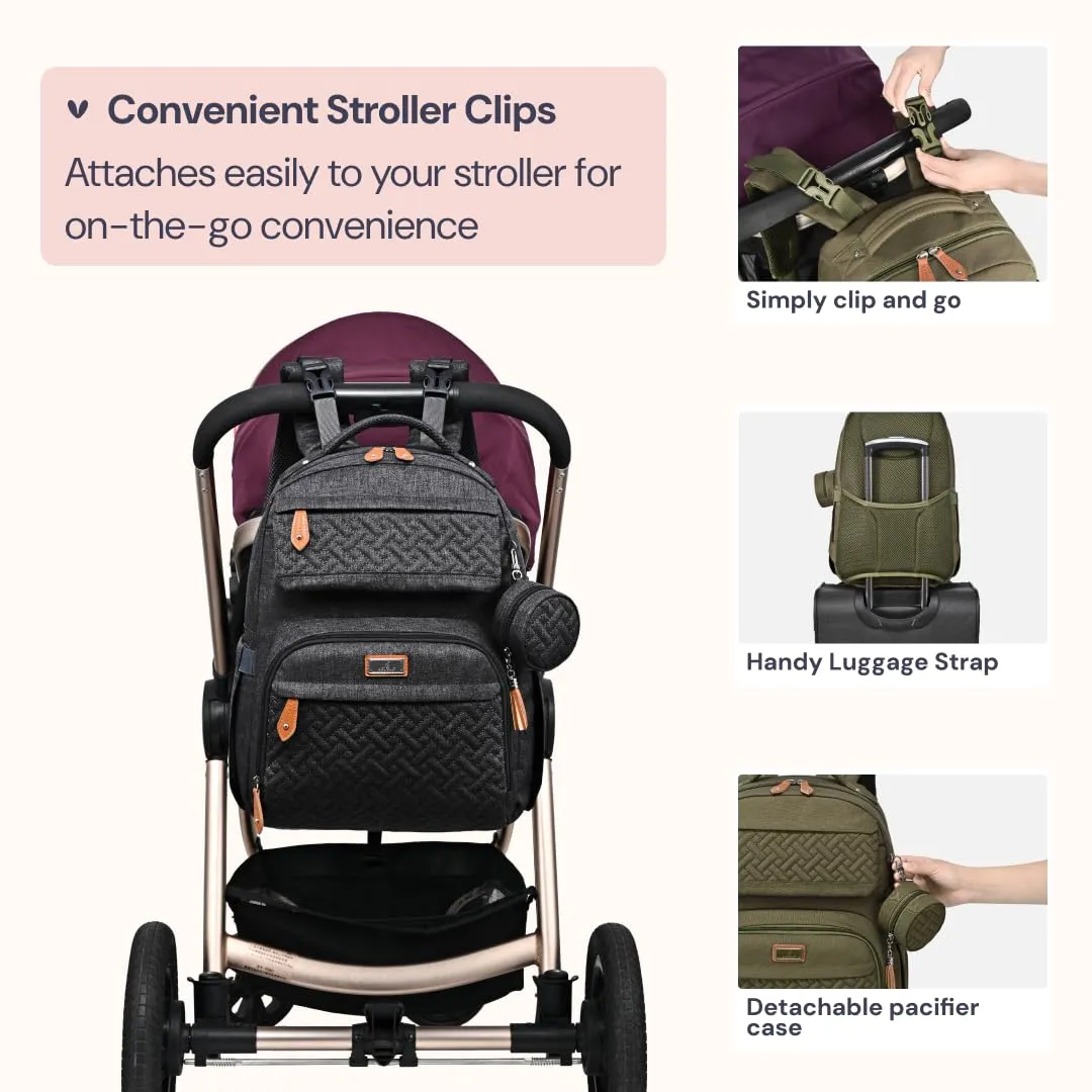 BabbleRoo Diaper Bag Backpack, Travel Backpack with Changing Pad, Pacifier Case & Stroller Straps, Multifunction, Waterproof, Unisex – Black