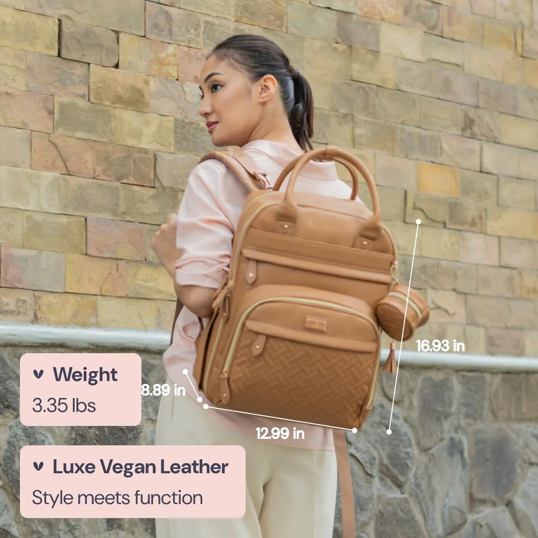BabbleRoo Leather Diaper Bag Backpack - Baby Essentials Travel Baby Bag, Multi function, with Changing Pad, Stroller Straps & Pacifier Case – Unisex, Black