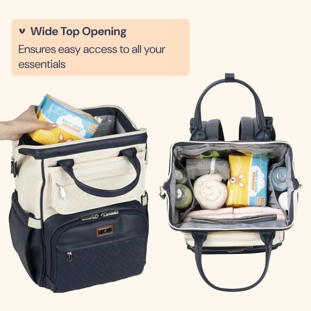 BabbleRoo Leather Diaper Bag Backpack, Multifunction Large Bags with Changing Pad & Stroller Straps Pacifier Case, Unisex Stylish Travel Back Pack Nappy for Moms Dads (Blueberry Cream)