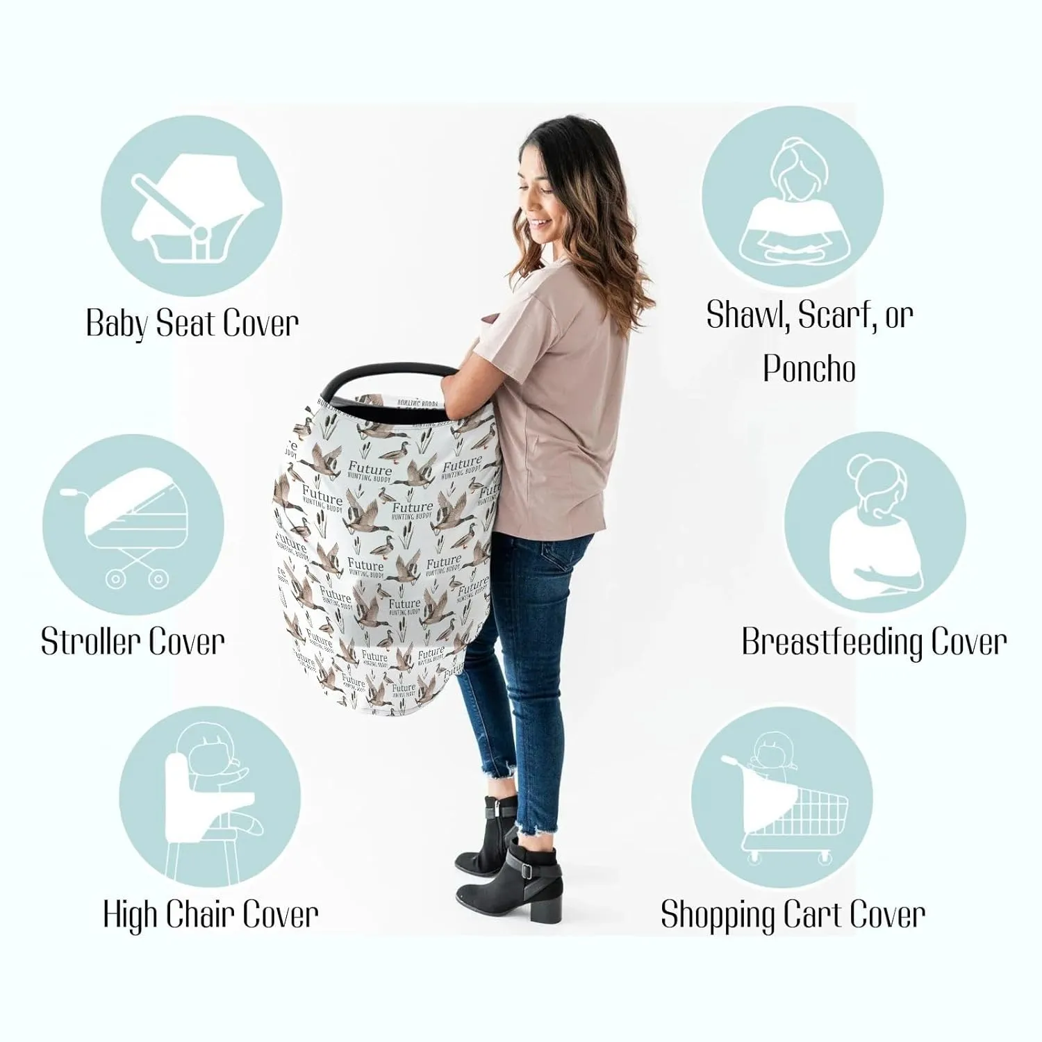 Baby Boy 5-in-1 Car Seat Cover Mallard Duck Hunting Wild Animal Hunter, Multi-use Privacy Nursing Breastfeeding Cover, Carseat Canopy Carrier Newborn Infant Gift