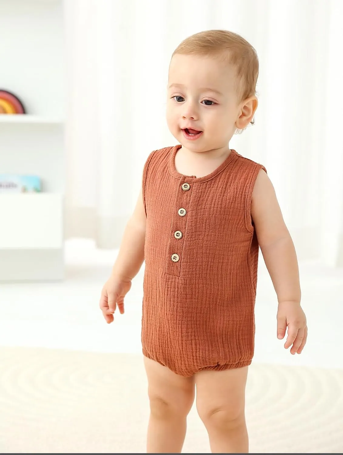 Baby Boy/Girl Romper Sleeveless Cotton Linen Tank Top Bodysuit One Piece Neutral Newborn Baby Summer Clothes