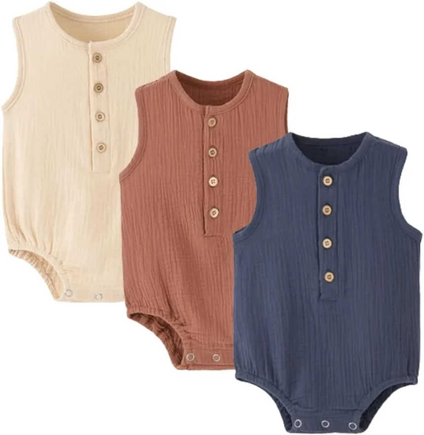 Baby Boy/Girl Romper Sleeveless Cotton Linen Tank Top Bodysuit One Piece Neutral Newborn Baby Summer Clothes