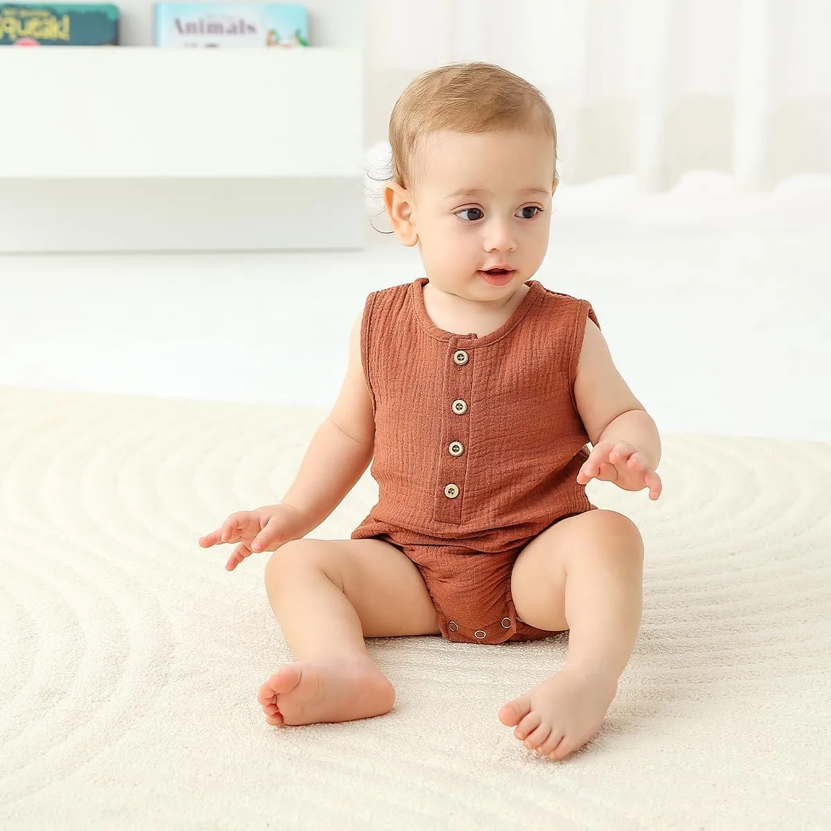 Baby Boy/Girl Romper Sleeveless Cotton Linen Tank Top Bodysuit One Piece Neutral Newborn Baby Summer Clothes