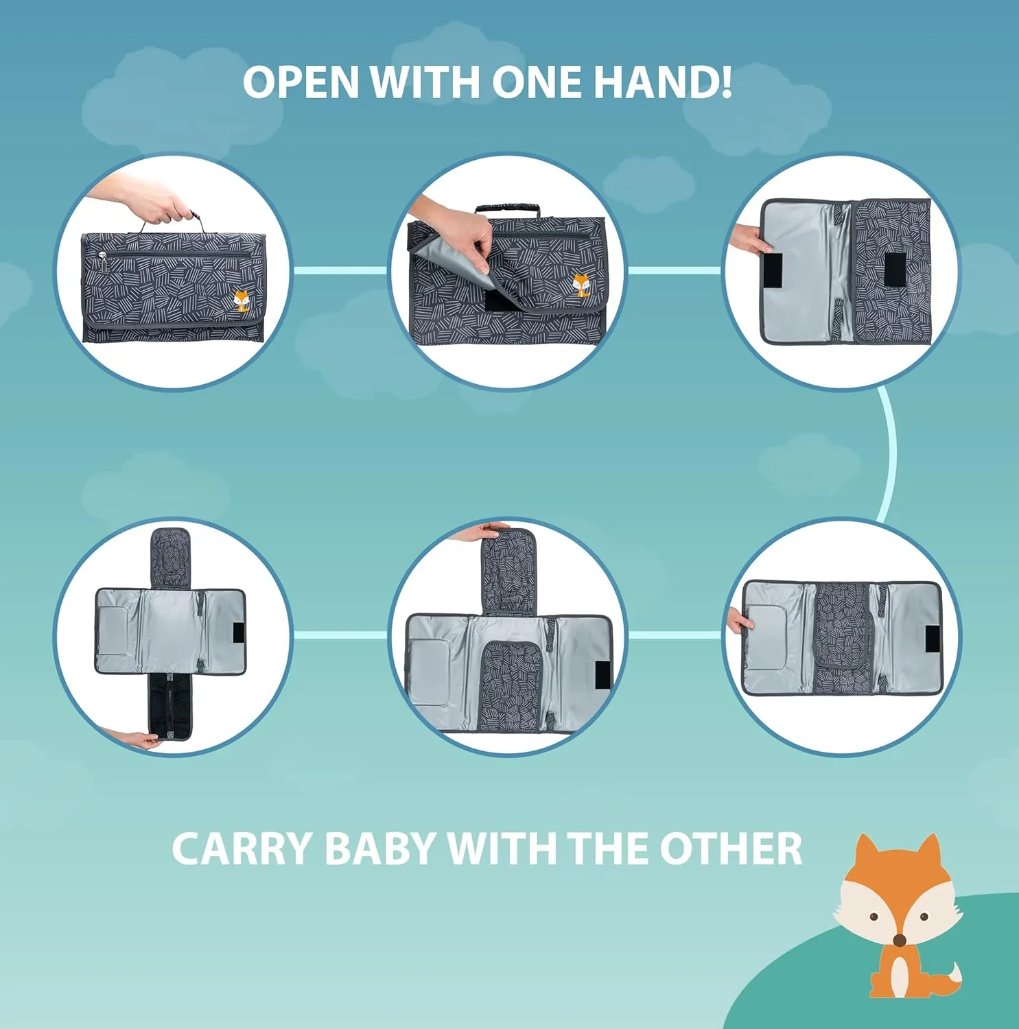 Baby Changing Pad by Lil Fox. Portable Changing Pad for Baby Diaper Bag or Changing Table Pad. One-Hand Diaper Change Pad. Baby Shower Gifts, Newborn Baby Essentials, Unisex Baby Stuff