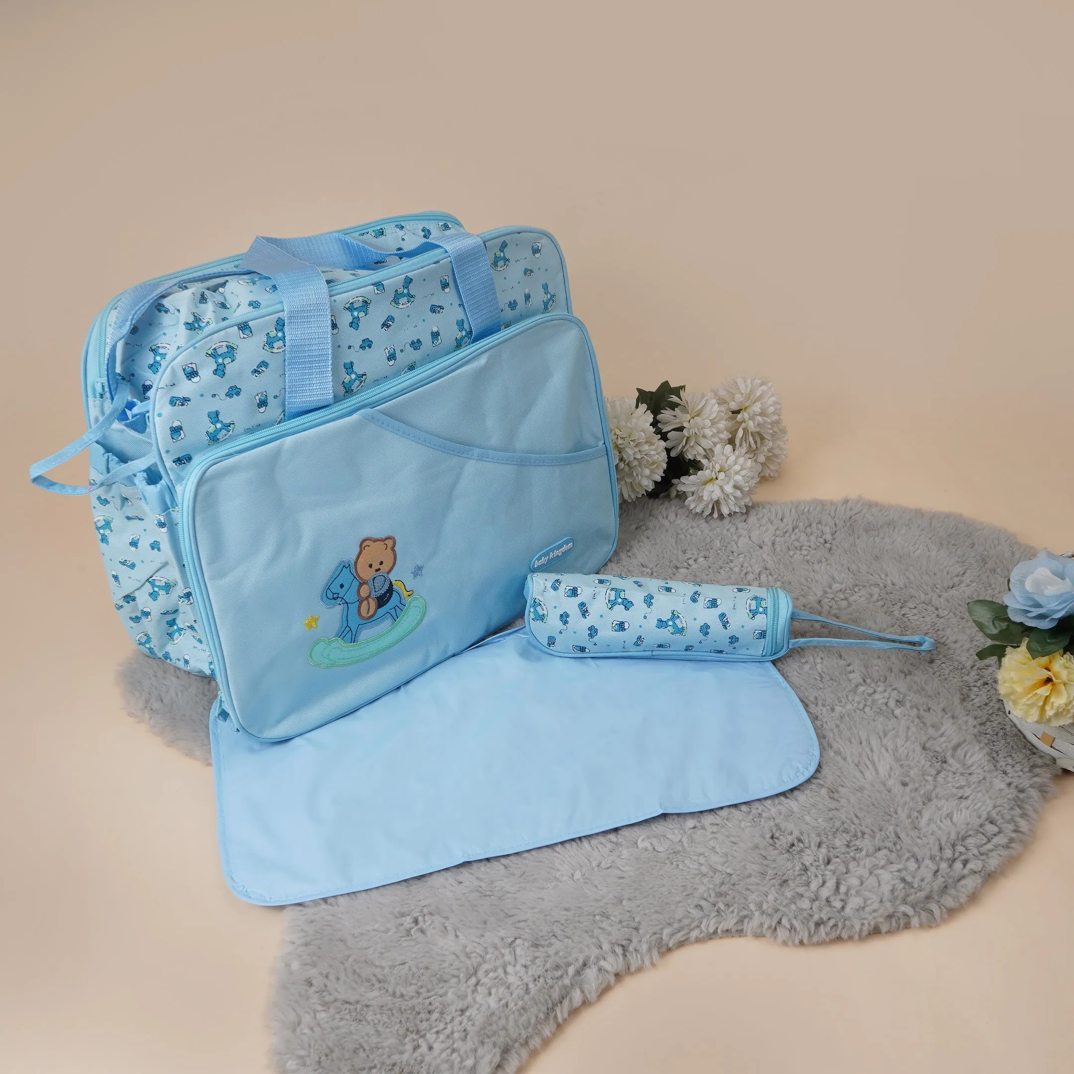 Baby Diaper Bag 3pcs Bear Sky Blue - Sunshine