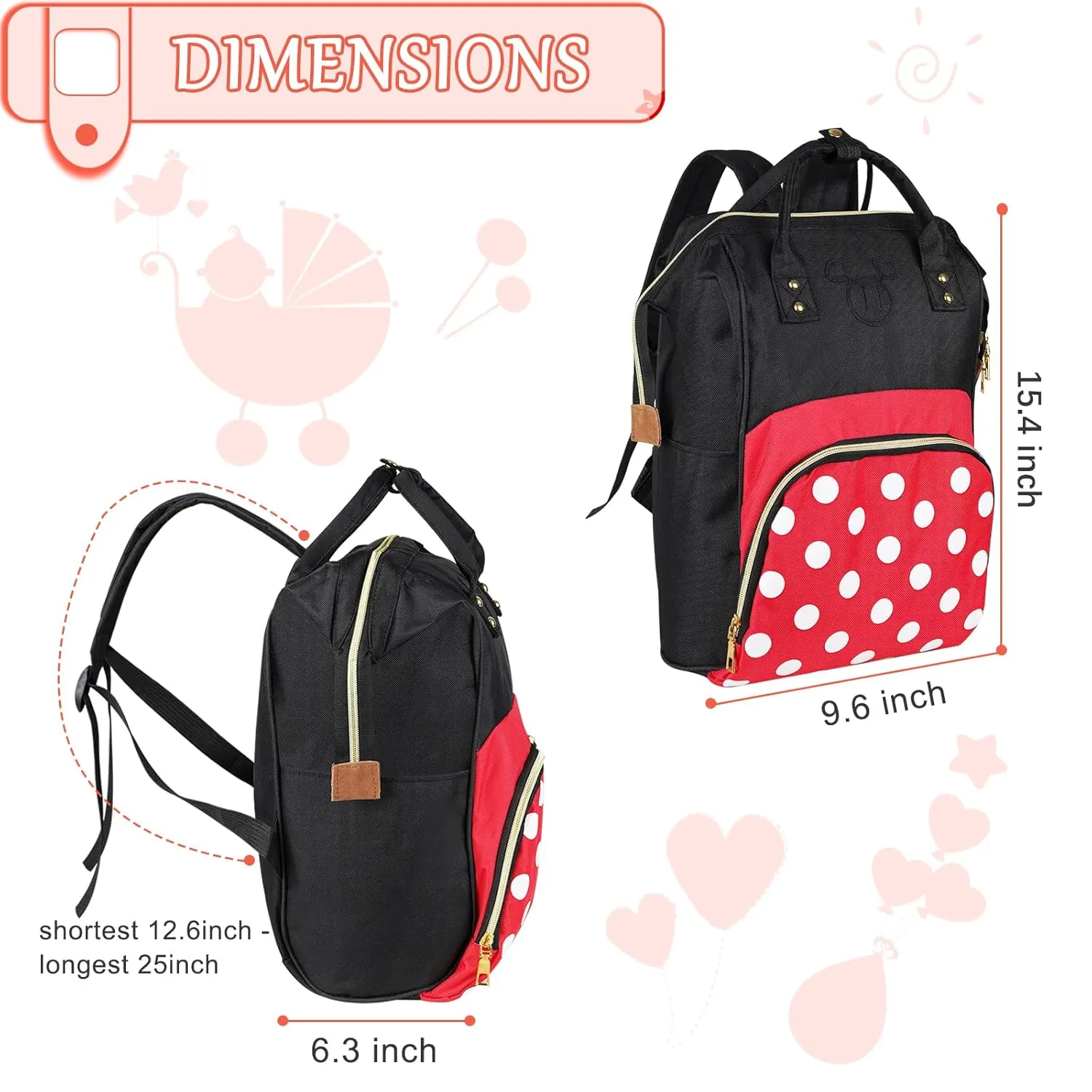 Baby Diaper Bag Backpack, Large Capacity Waterproof Multi-Function Fashion Polka Dots Travel Bag Pack, Nursing Bag(A)