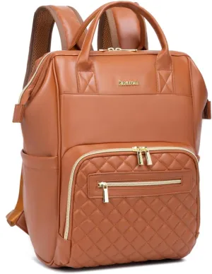 Baby Diaper Bag Backpack, Vegan Leather Diaper Backpack with Laptop Compartment 15.6 inch, Baby Bag Large Capacity, Waterproof Travel Backpack(Brown)