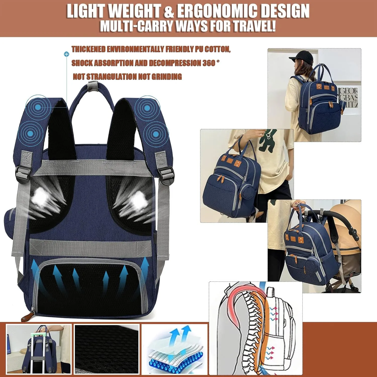 Baby Diaper Bag Backpack with Changing Station, best baby registry shower gifts, Baby Diaper Bags for Men and Women，Essential Gifts for New Parents of Babies（Dark Blue）
