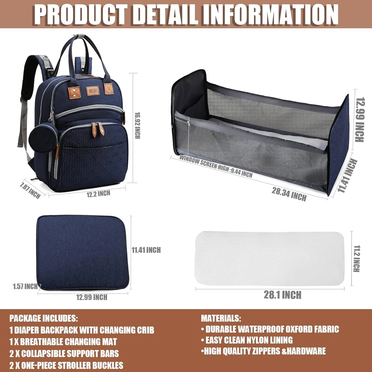Baby Diaper Bag Backpack with Changing Station, best baby registry shower gifts, Baby Diaper Bags for Men and Women，Essential Gifts for New Parents of Babies（Dark Blue）