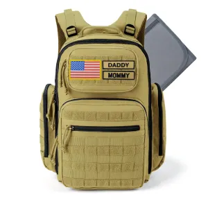 Baby Diaper Bag with Changing Pad - Large Military Daddy Gear Backpack for Hiking Travel Camping -Army Style for Men Active Dad Tan