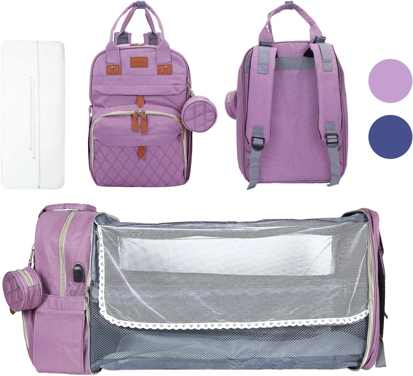 baby diaper bag with changing station, multifunctional diaper bag for Mom and dad, Waterproof diaper bag backpack with Charging port and insulated pockets - Pink