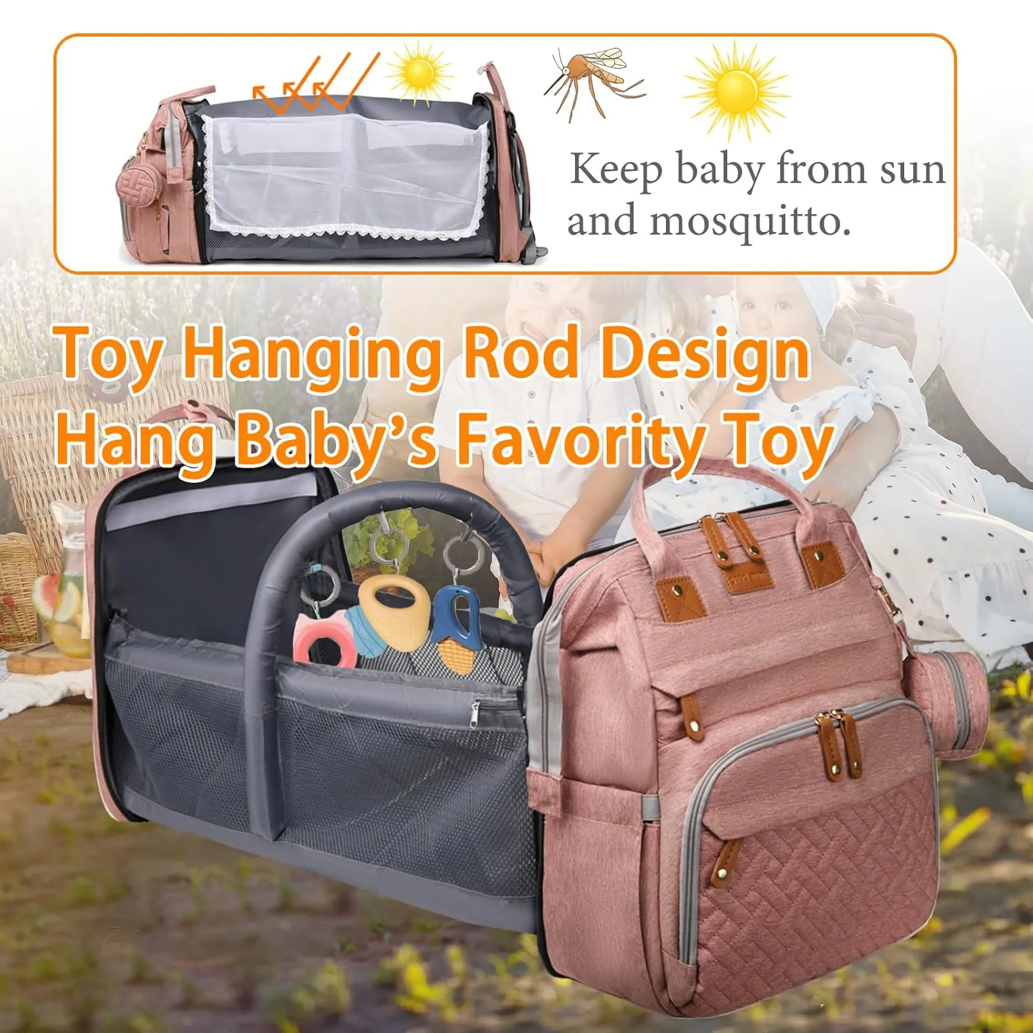 Baby Diaper Bags with Changing Station, Waterproof Diaper Bag Backpack for Moms Dads with USB Charging Port, Baby Shower Gifts, Large Capacity diaper backpack, Pink