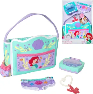 Baby Doll Accessories, Ariel Transforming 2-in-1 Diaper Bag & Changing Pad for Dolls Inspired by Disney The Little Mermaid! Pretend Wipes Toy Container, Diaper Clip with Charm