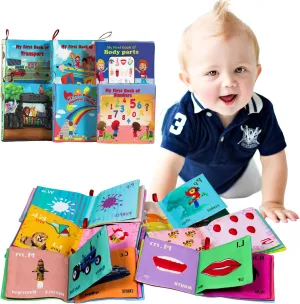 Baby First Soft Book,teytoy Nontoxic Fabric Baby Cloth Books Early Education Toys Activity Crinkle Cloth Book for Toddler, Infants and Kids Perfect for Baby Shower (Pack of 6)