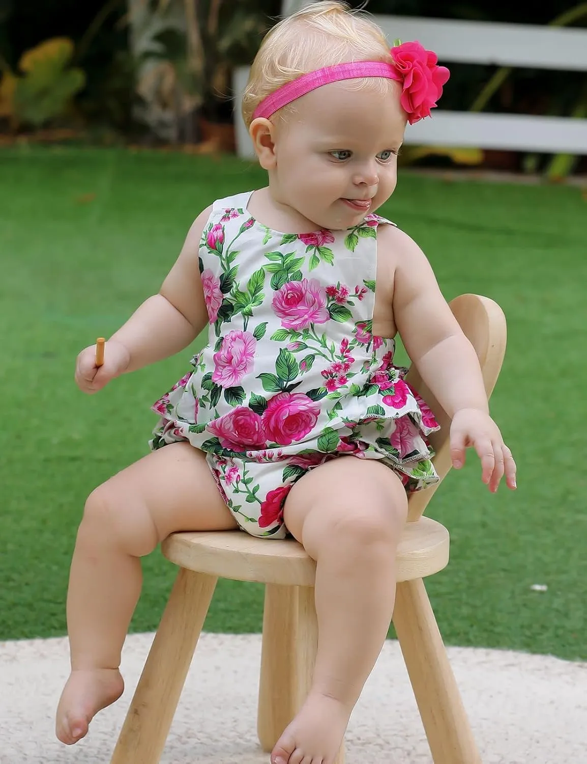 Baby Girl's Floral Print Ruffles Romper Summer Clothes