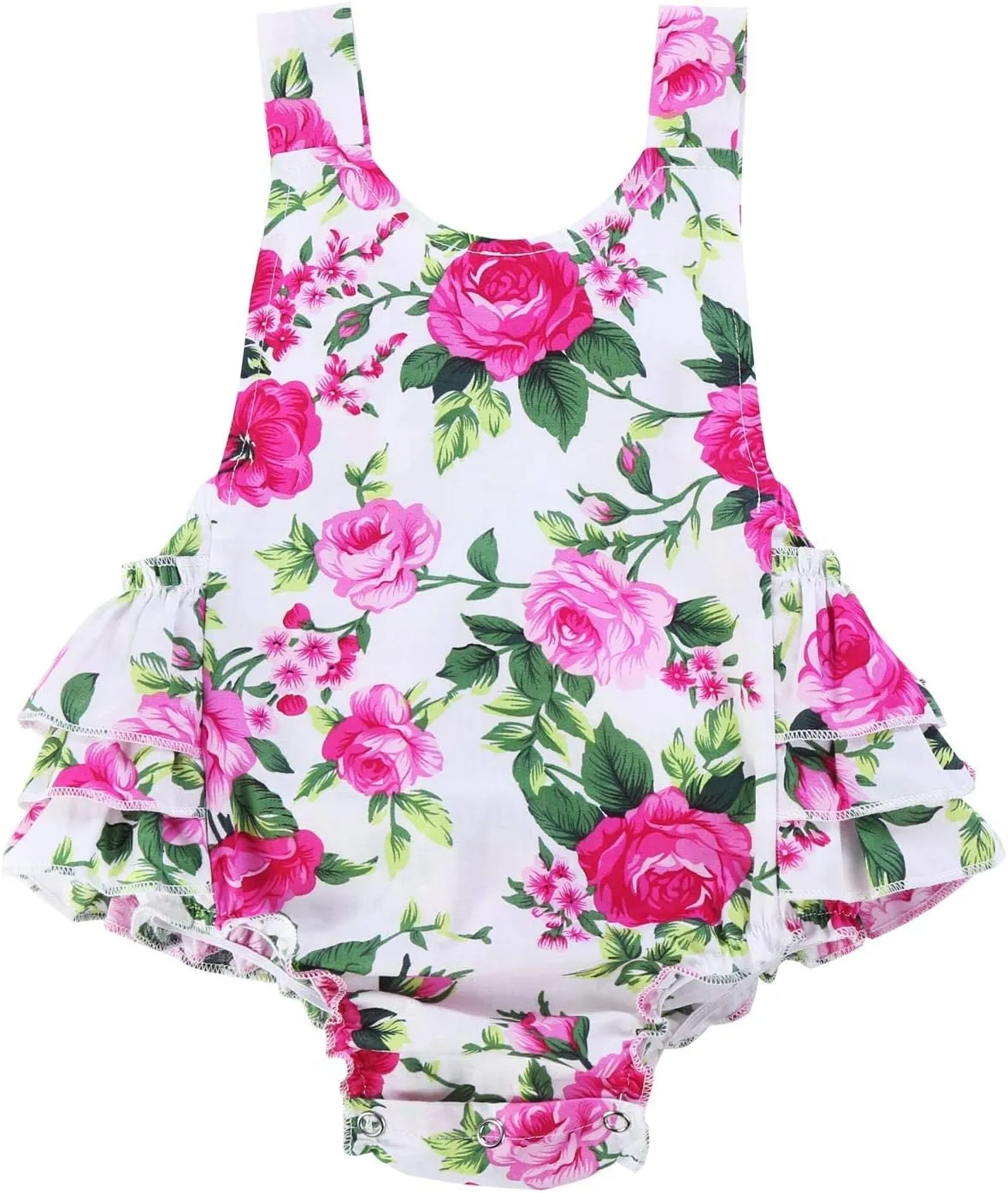 Baby Girl's Floral Print Ruffles Romper Summer Clothes