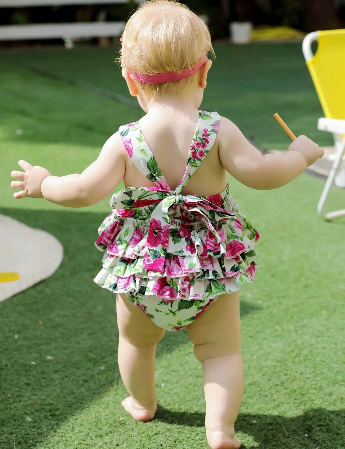 Baby Girl's Floral Print Ruffles Romper Summer Clothes