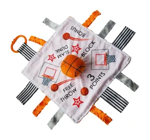 Baby Jack & Co 10x10” Basketball Sports Lovey Sensory Plush Blanket - Tag Toy for Babies - Baby Stroller Toy - Learn Shapes, Letters & Colors - Baby Ball Toy & Baby Sports Gift w/Stroller Clip