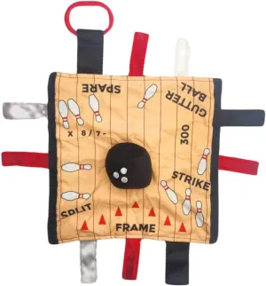 Baby Jack & Co 10x10 Bowling Sports Lovey Sensory Plush Blanket - Tag Toys for Babies - Baby Stroller Toys - Learn Shapes, Letters & Colors - Perfect MVP Baby Toy & Baby Sports Gift w/Stroller Clip