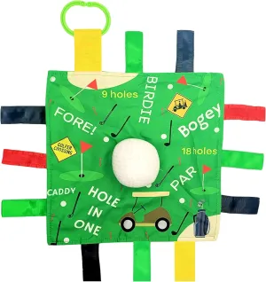 Baby Jack & Co 10x10” Golf Sports Lovey Sensory Plush Blanket - Tag Toys for Babies - Baby Stroller Toys - Learn Shapes, Letters & Colors - Perfect Baby Ball Toy & Baby Sports Gift