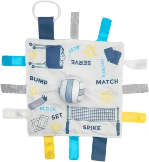 Baby Jack & Co 10x10 Volleyball Sports Sensory Plush Blanket - Tag Toys for Babies - Learn Shapes, Letters & Colors - Perfect Baby Toy & Stroller Clip