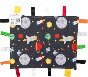 Baby Sensory, Security & Teething Closed Ribbon Tag Lovey Blanket with Minky Dot Fabric: 14X18 (Outer Space)