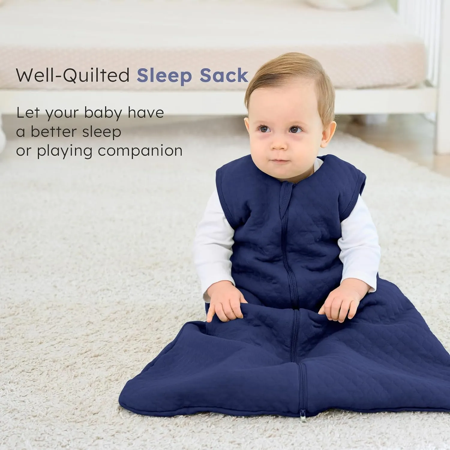 Baby Sleep Sack 6-12 Months 2.5 TOG, Winter Cotton Sleep Sacks Newborn and Infant, Warm Quilted Baby Wearable Blanket, Newborn Sleeping Bag with 2-Way Zipper Blue 1 Pack