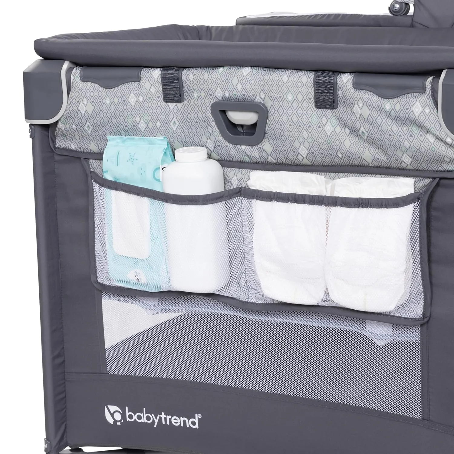 Baby Trend Nursery Den Playard with Snooze Pod and Flip Over Changer, Diamond Sage