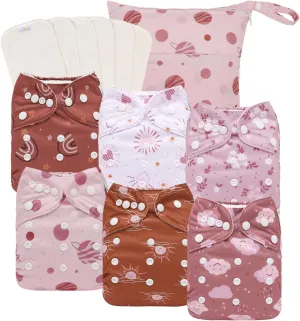 babygoal Cloth Diapers Pack of 13, Baby Reusable Washable Pocket Nappy, 6pcs Diapers 6pcs Rayon from Bamboo Inserts Wet Bag,6FG53-MB-B