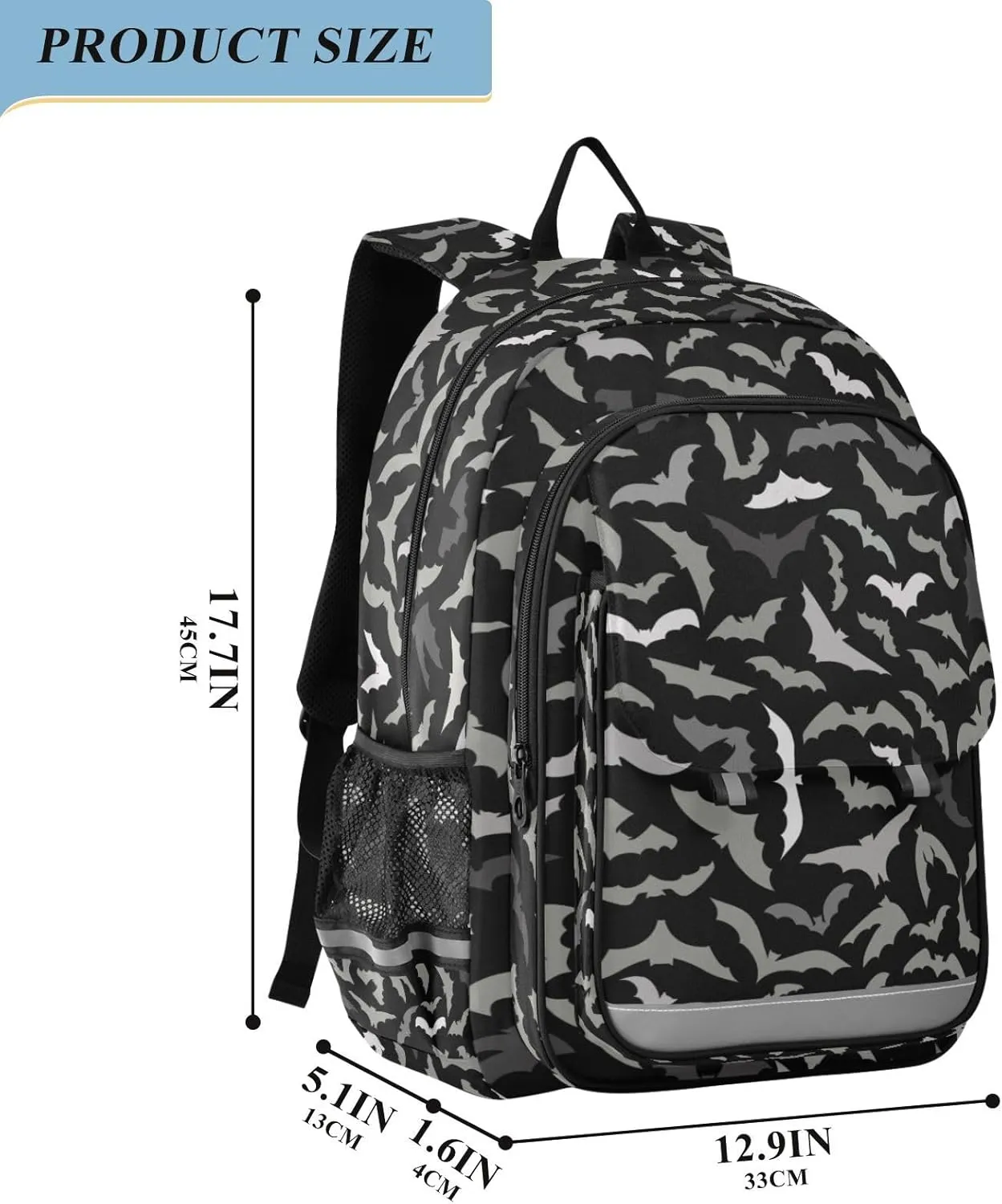 Backpack Halloween Bats ​Toddler School Bags Child Lightweight Preschool Large Bookbags for Girls-Boys Middle-School Elementary