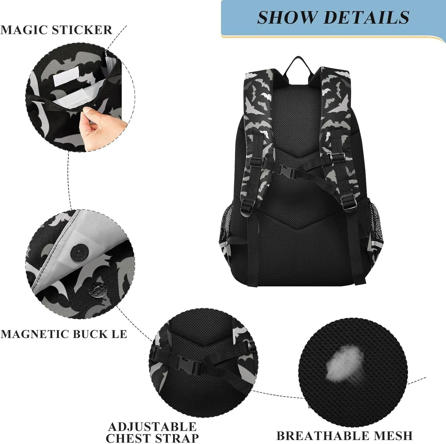 Backpack Halloween Bats ​Toddler School Bags Child Lightweight Preschool Large Bookbags for Girls-Boys Middle-School Elementary