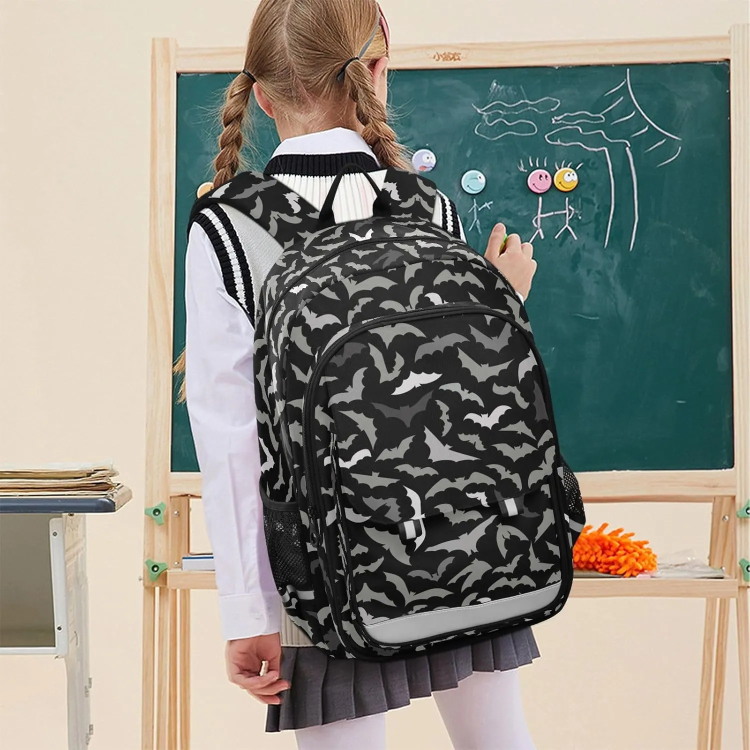 Backpack Halloween Bats ​Toddler School Bags Child Lightweight Preschool Large Bookbags for Girls-Boys Middle-School Elementary