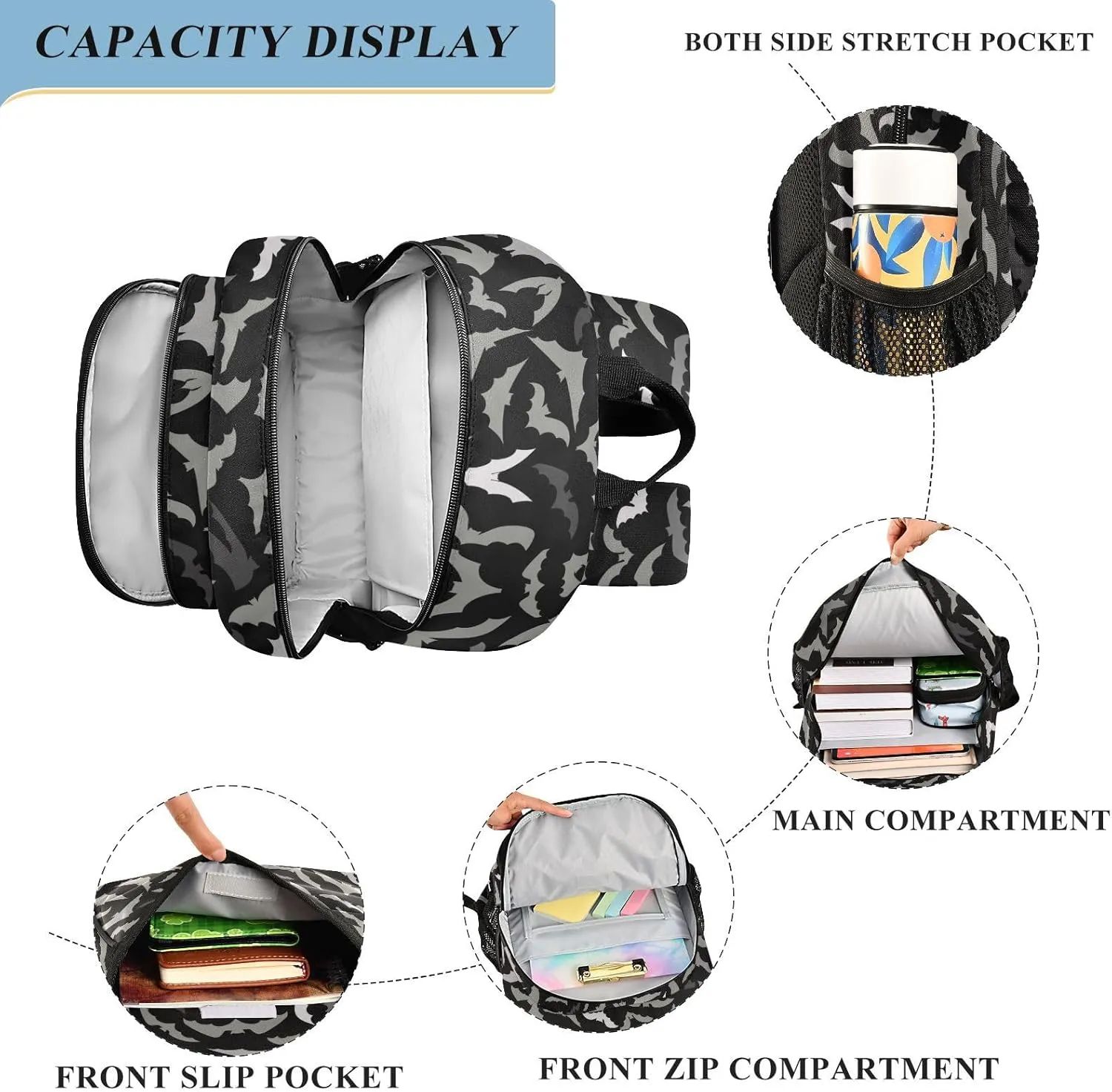 Backpack Halloween Bats ​Toddler School Bags Child Lightweight Preschool Large Bookbags for Girls-Boys Middle-School Elementary
