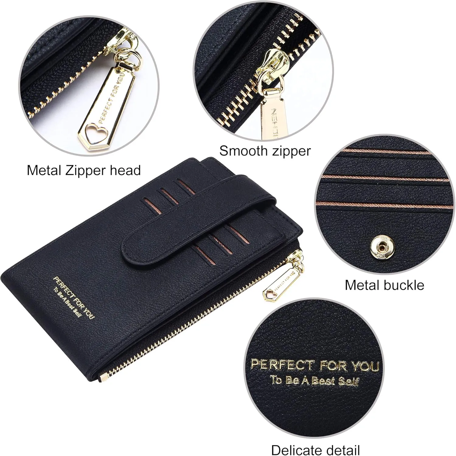 Badiya RFID Card Holder Wallet for Women Slim Wallets Bifold Multi Card Case Zipper Coin Purse