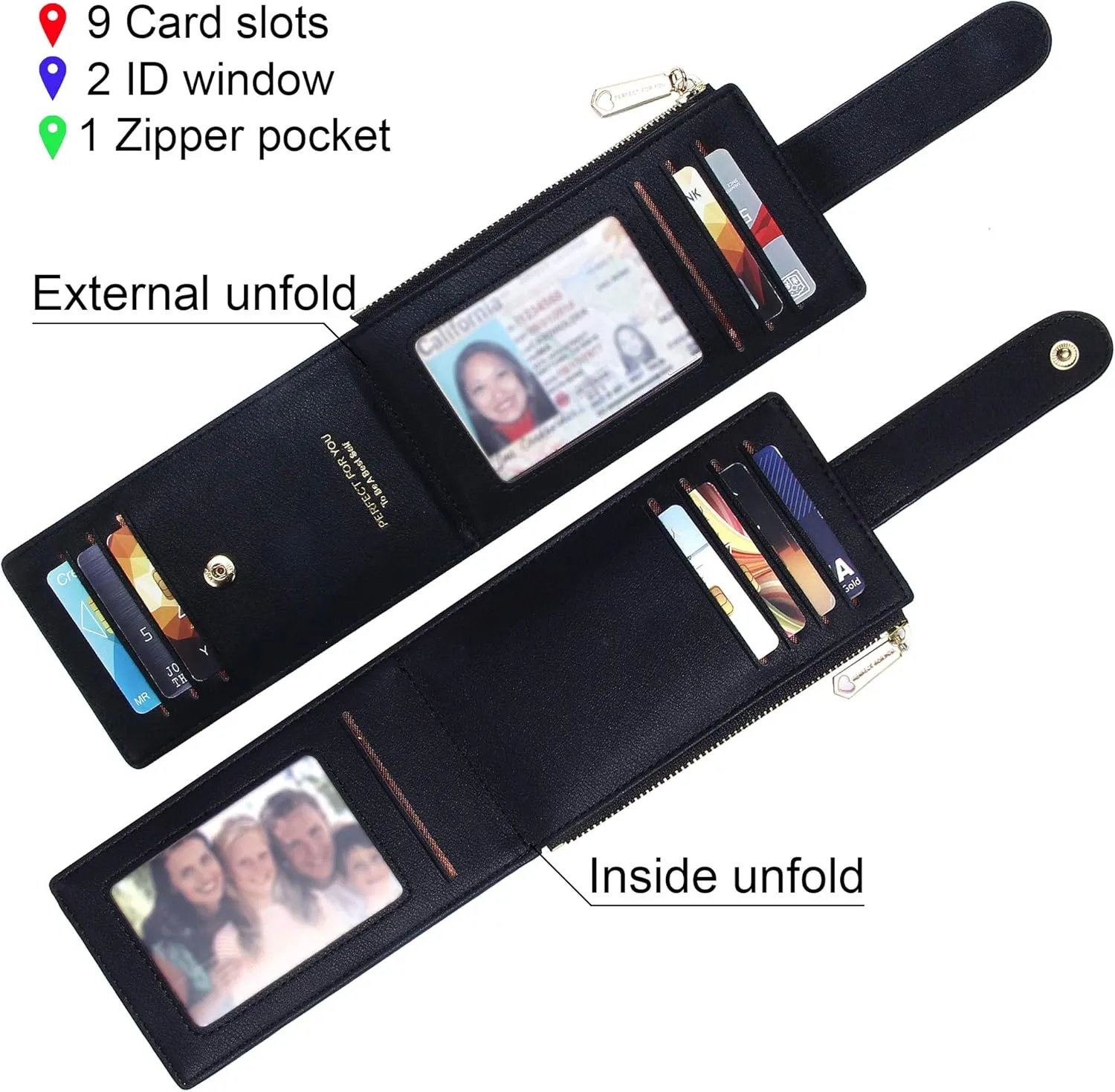 Badiya RFID Card Holder Wallet for Women Slim Wallets Bifold Multi Card Case Zipper Coin Purse