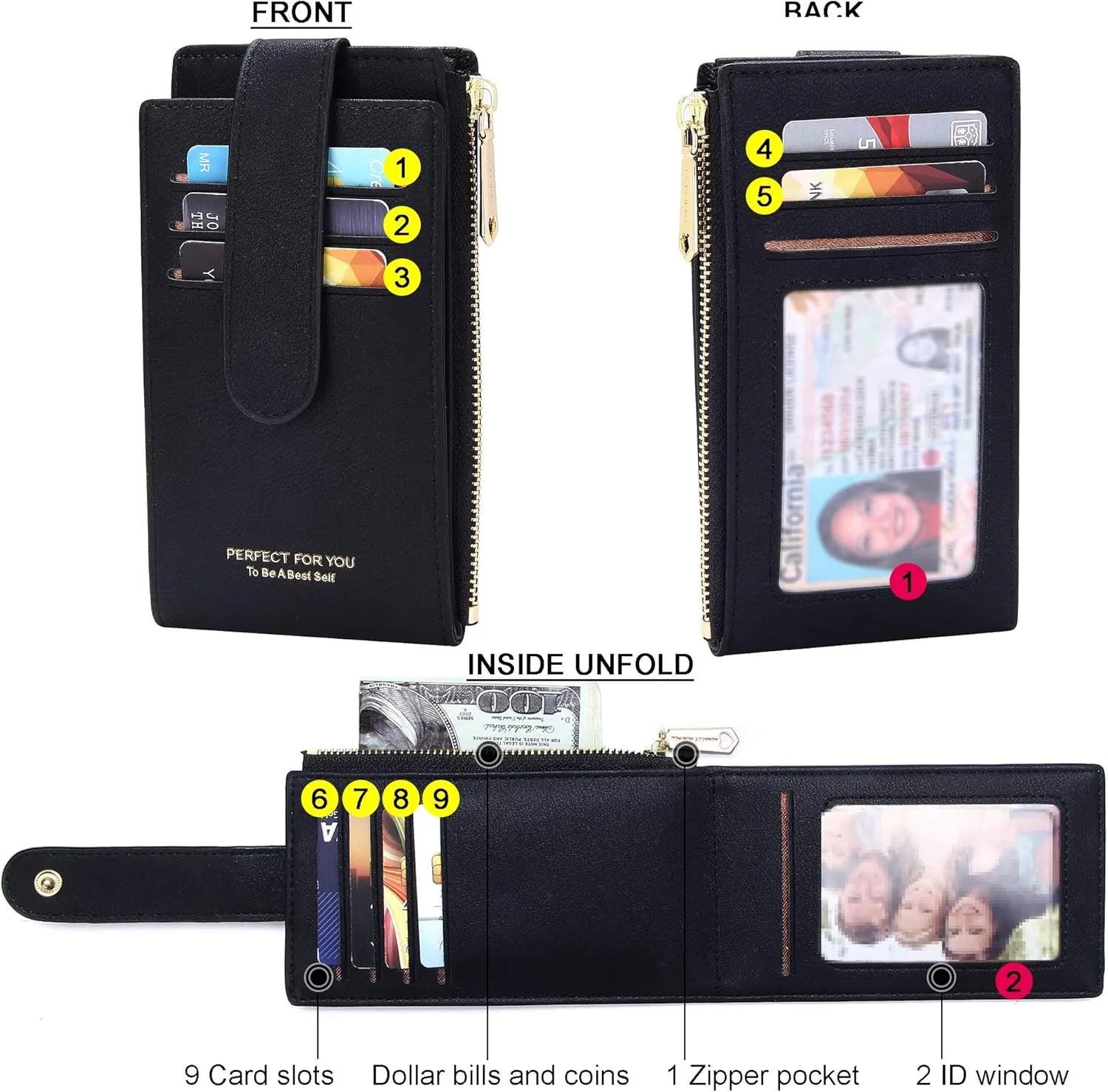 Badiya RFID Card Holder Wallet for Women Slim Wallets Bifold Multi Card Case Zipper Coin Purse