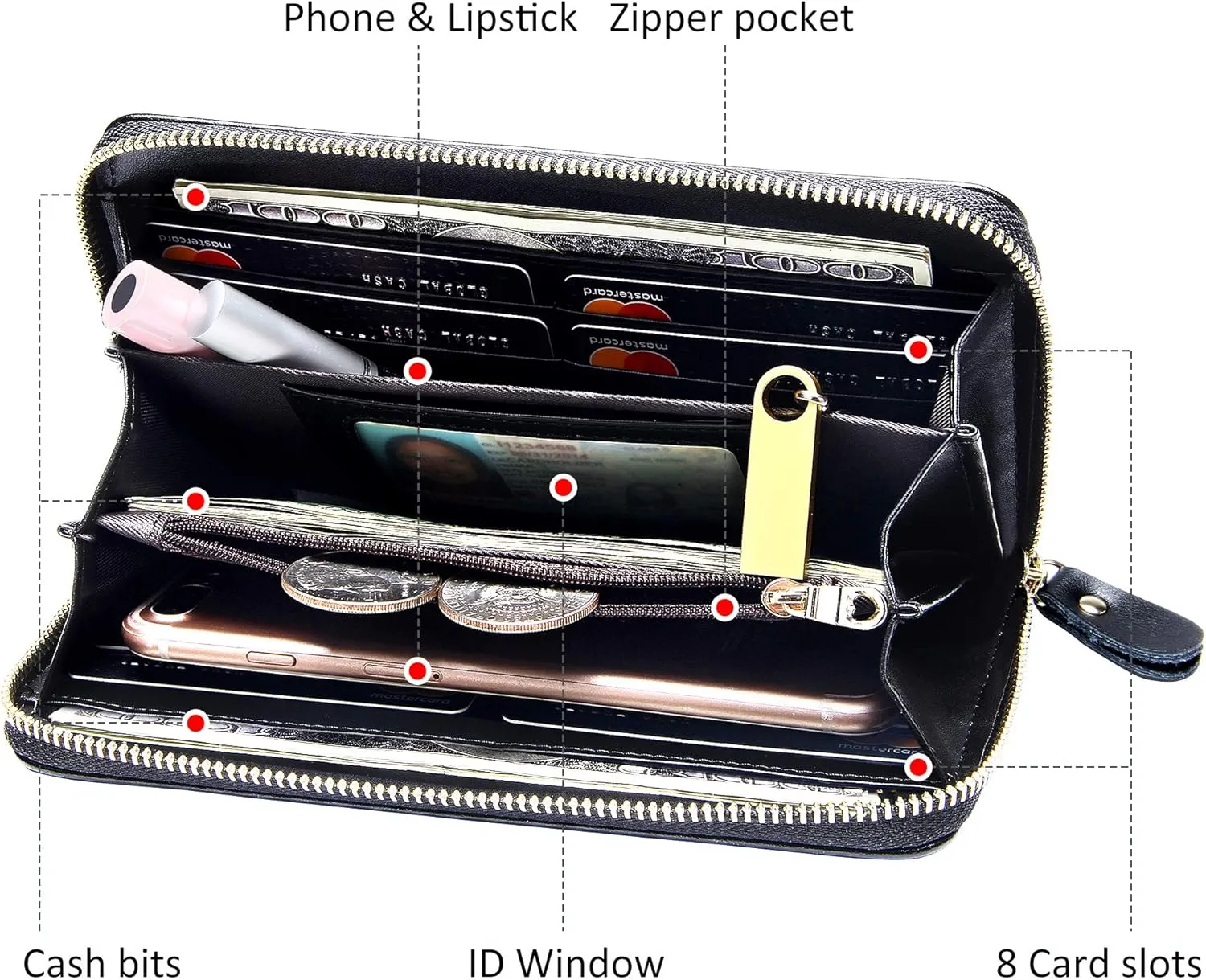 Badiya Womens Wallet Credit Card Holder RFlD Blocking Leather Zip Around Wallets Large Capacity Wristlet