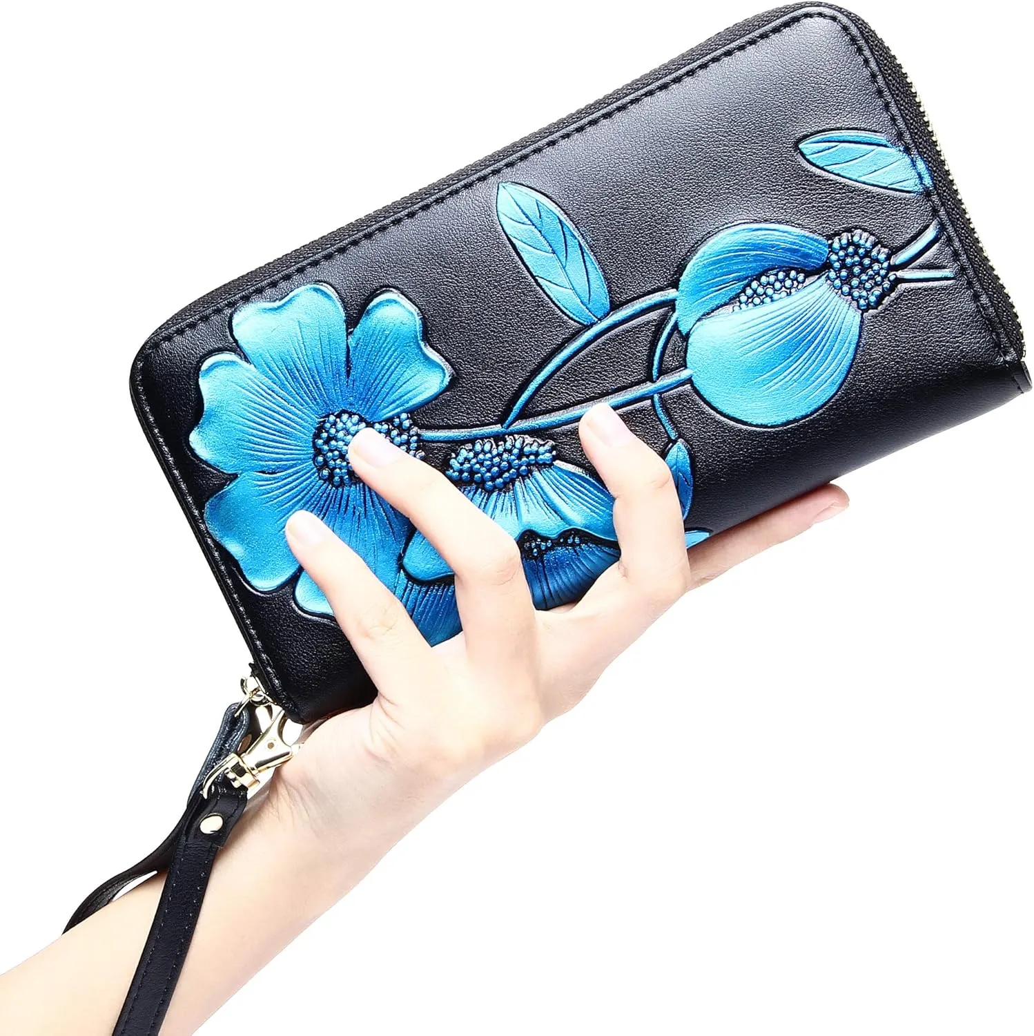 Badiya Womens Wallet Credit Card Holder RFlD Blocking Leather Zip Around Wallets Large Capacity Wristlet