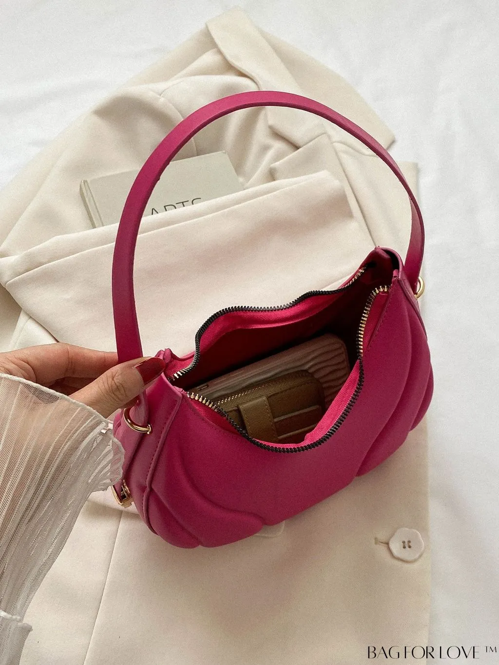 BagForLove - Compact Zippered Shoulder Bag with Embossed PU Material - Minimalist Design