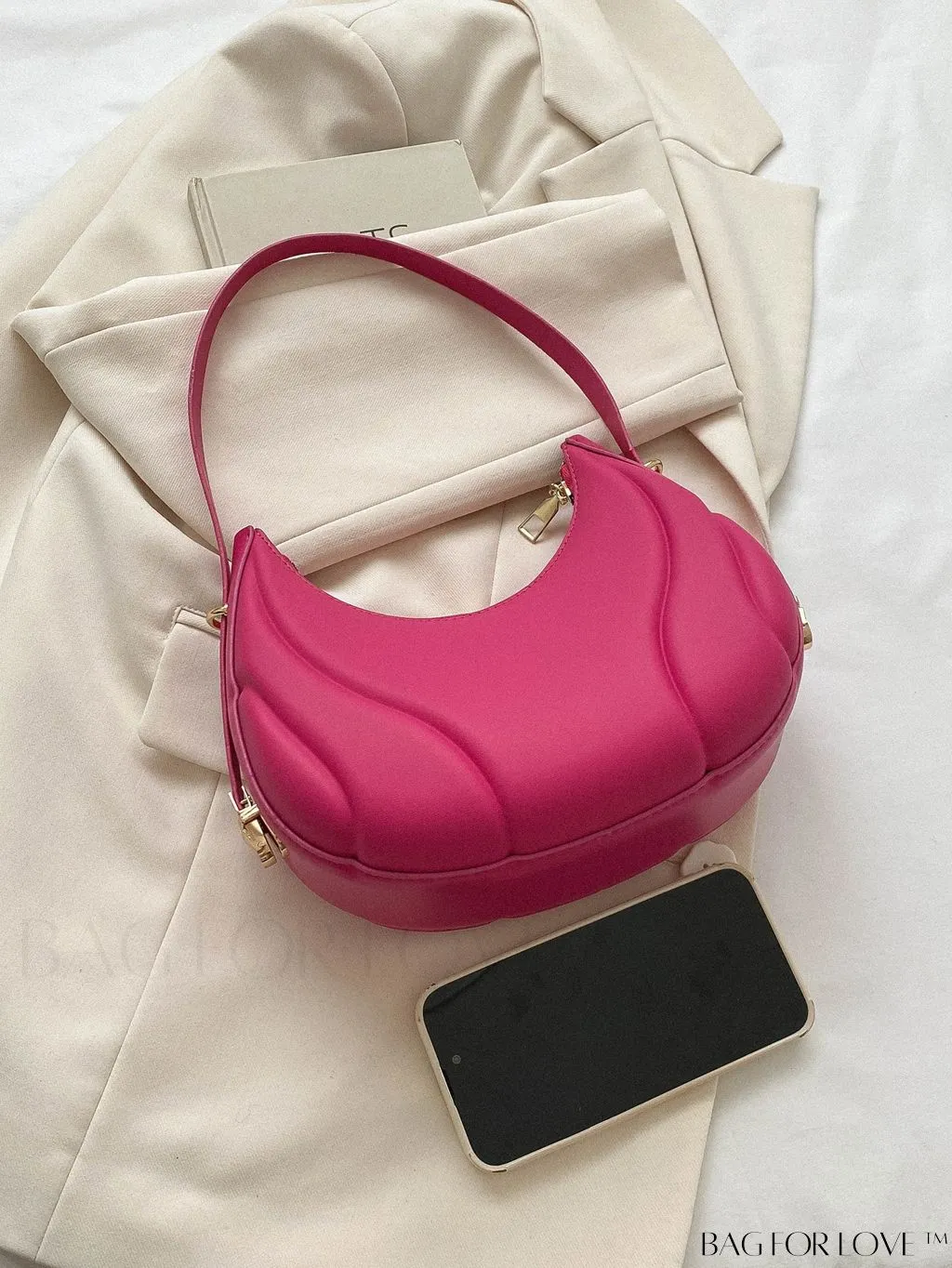 BagForLove - Compact Zippered Shoulder Bag with Embossed PU Material - Minimalist Design