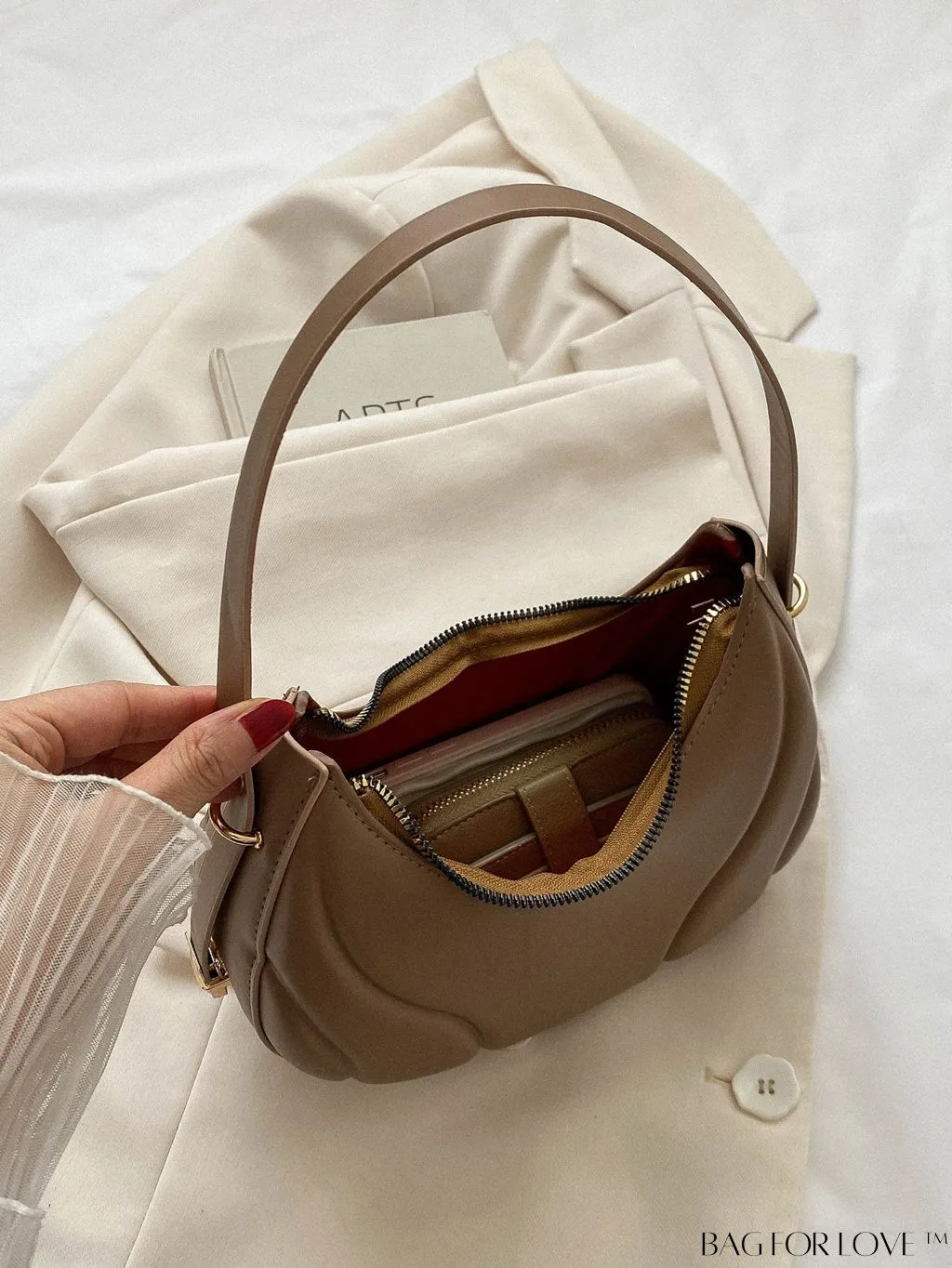 BagForLove - Compact Zippered Shoulder Bag with Embossed PU Material - Minimalist Design