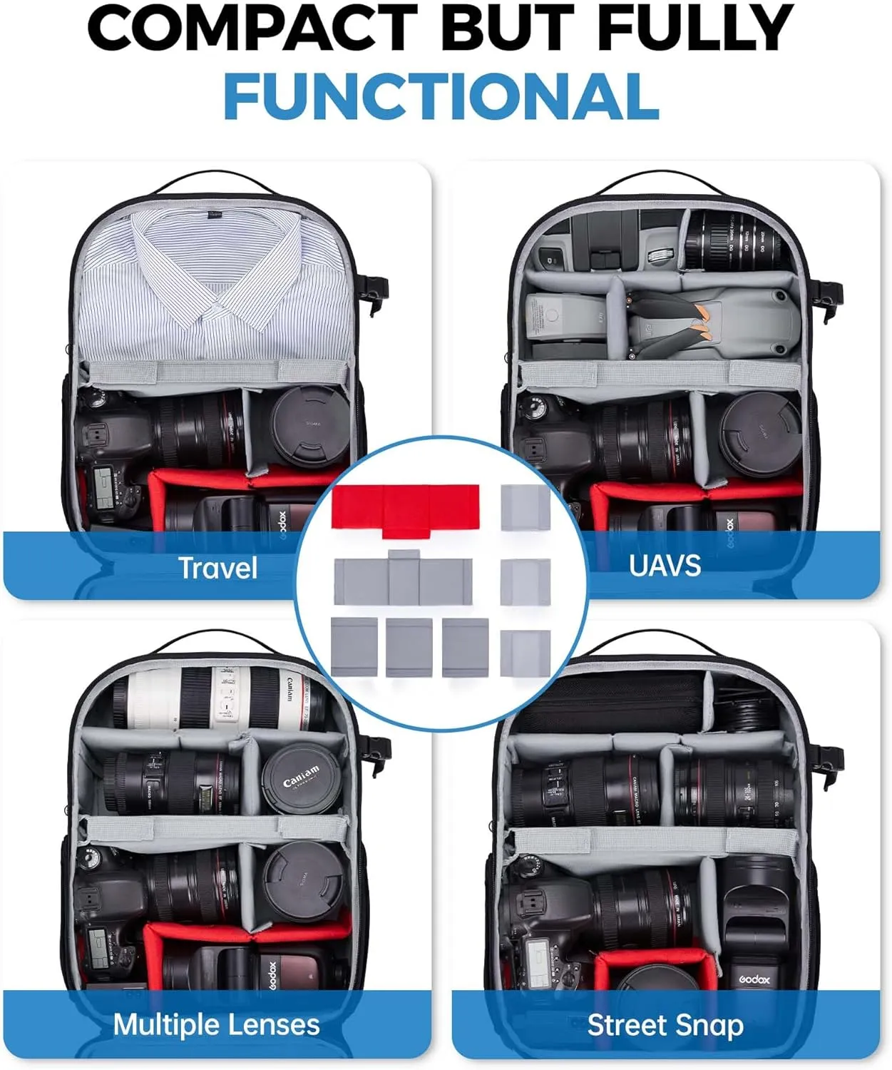 BAGSMART Camera Backpack, Expandable DSLR SLR Camera Bags for Photographers, Photography Travel Backpack with 15.6" Laptop Compartment, Rain Cover & Tripod Holder, Black