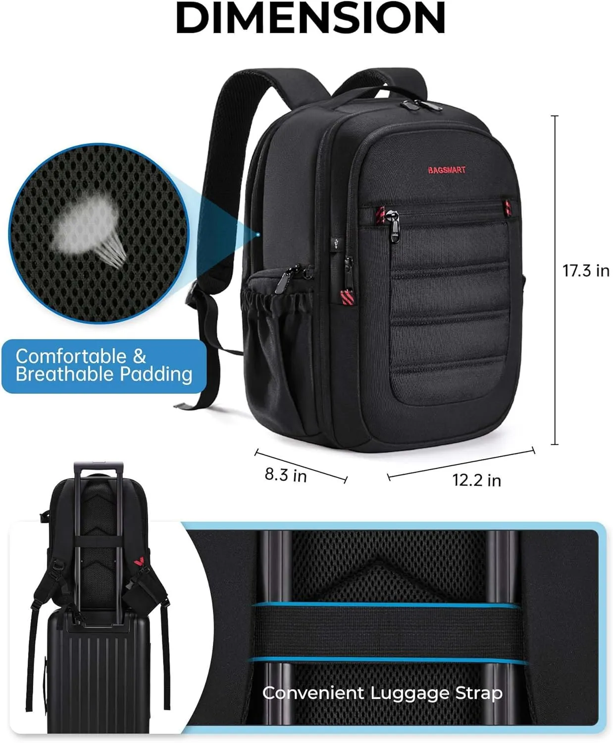 BAGSMART Camera Backpack, Expandable DSLR SLR Camera Bags for Photographers, Photography Travel Backpack with 15.6" Laptop Compartment, Rain Cover & Tripod Holder, Black