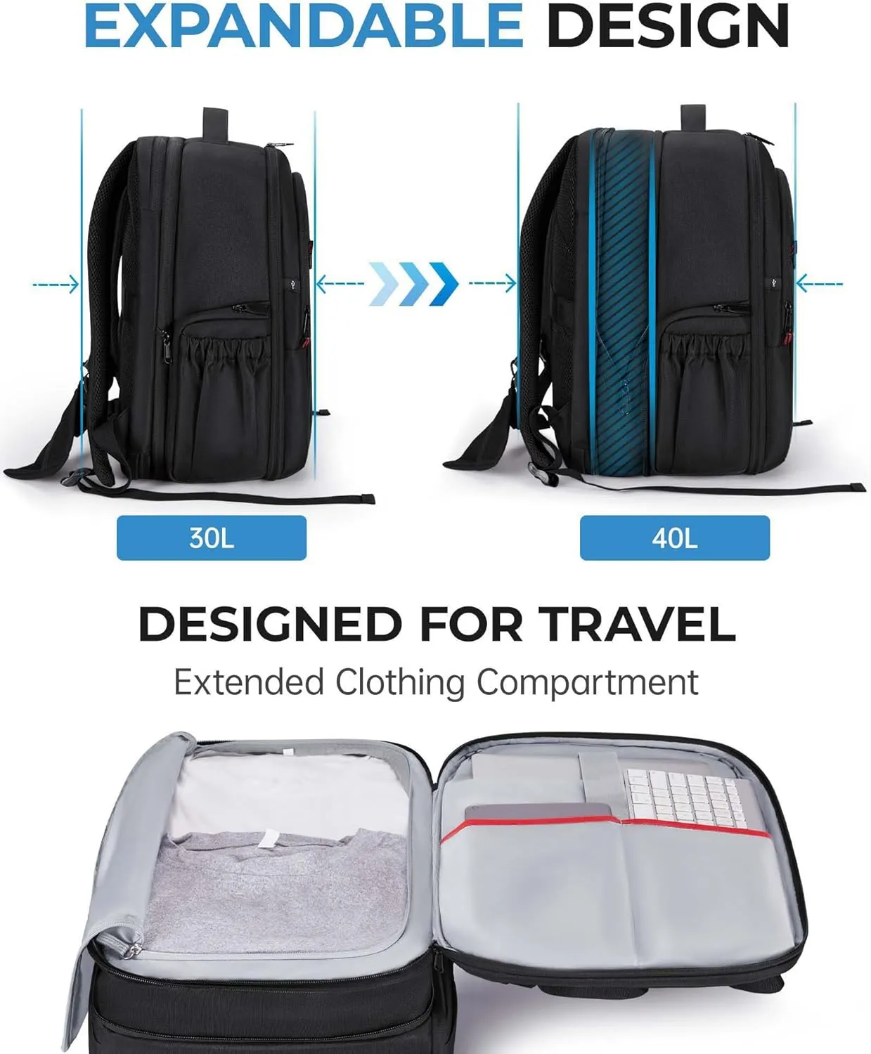 BAGSMART Camera Backpack, Expandable DSLR SLR Camera Bags for Photographers, Photography Travel Backpack with 15.6" Laptop Compartment, Rain Cover & Tripod Holder, Black